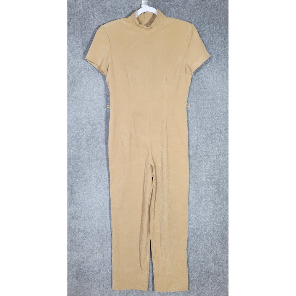 Vintage Scarlett Jumpsuit Womens Juniors Size 9/10‎ Tan Microfiber Mock Neck Y2K